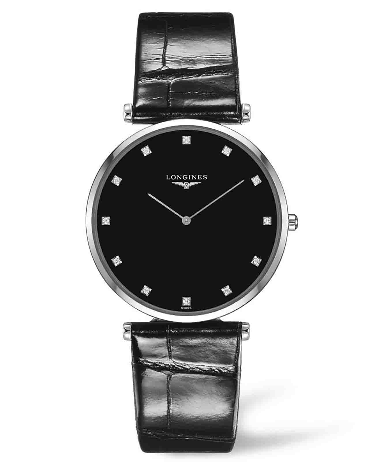 Longines Longines La Grande Classique L4.766.4.58.2  L47664582 кварцевые женские часы черный циферблат, браслет кожаный — вид спереди
